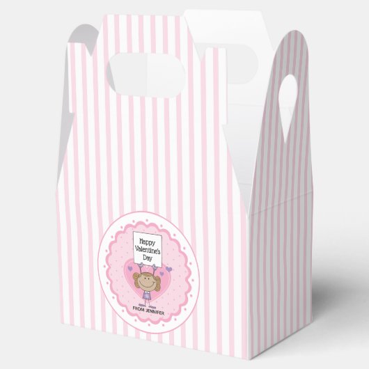 Roze Strepen Meisje met  Teken Valentijn Bedankdoosjes (Geopend)