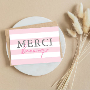 Roze Strepen Merci Beaucoup Vouw Dankkaartjes Bedankkaart