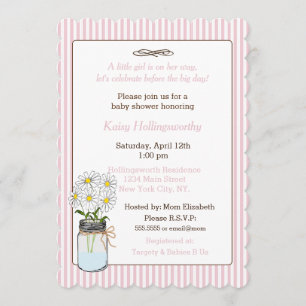 Roze strepen met bloemen in Mason Jar Baby shower Kaart