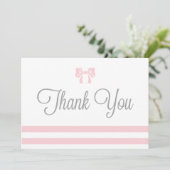 Roze strepen met bruin Baby shower Hartelijk dank Bedankkaart (Staand voorkant)