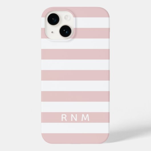 Roze Strepen met Naam of Monogram Set 14 Case-Mate iPhone Case (Achterkant)