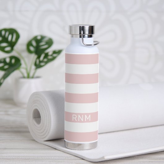Roze Strepen met Naam of Monogram Set Waterfles (Yoga)