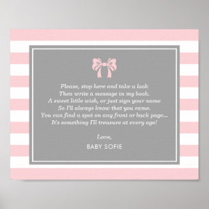 Roze Strepen met Strik Baby Shower Gastboek Poster
