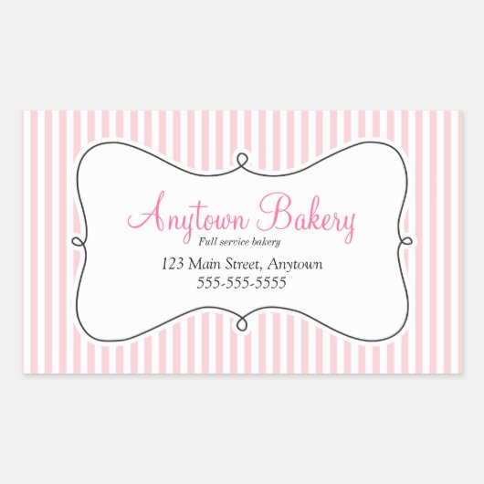 Roze strepen met Swirly Lijst Business Rechthoekige Sticker (Voorkant)