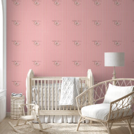 Roze strepen met vlinder behang