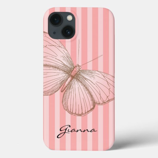 Roze strepen met vlinder Case-Mate iPhone case (Achterkant)