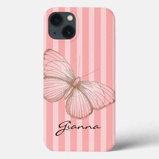 Roze strepen met vlinder Case-Mate iPhone case (Achterkant)