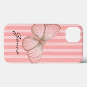 Roze strepen met vlinder Case-Mate iPhone case (Achterkant (horizontaal))