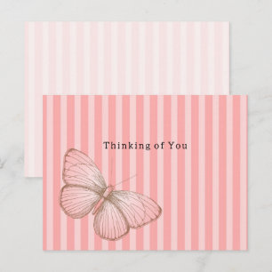 Roze strepen met vlinder Denk aan jou Briefkaart