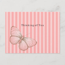 Roze strepen met vlinder Denk aan jou Briefkaart