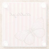 Roze strepen met vlinder glazen onderzetter (Achterkant)