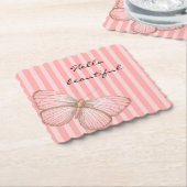 Roze strepen met vlinder kartonnen onderzetters (Gebogen)