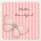 Roze strepen met vlinder kartonnen onderzetters (Voorkant)