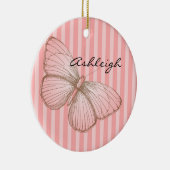 Roze strepen met vlinder keramisch ornament (Rechts)