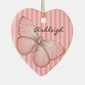 Roze strepen met vlinder keramisch ornament (Rechts)