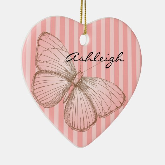 Roze strepen met vlinder keramisch ornament (Rechts)