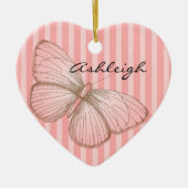 Roze strepen met vlinder keramisch ornament (Voorkant)