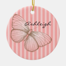 Roze strepen met vlinder keramisch ornament