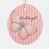 Roze strepen met vlinder keramisch ornament (Links)