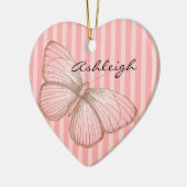 Roze strepen met vlinder keramisch ornament (Links)