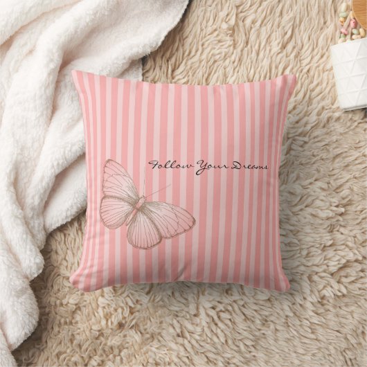 Roze strepen met vlinder kussen (Deken)