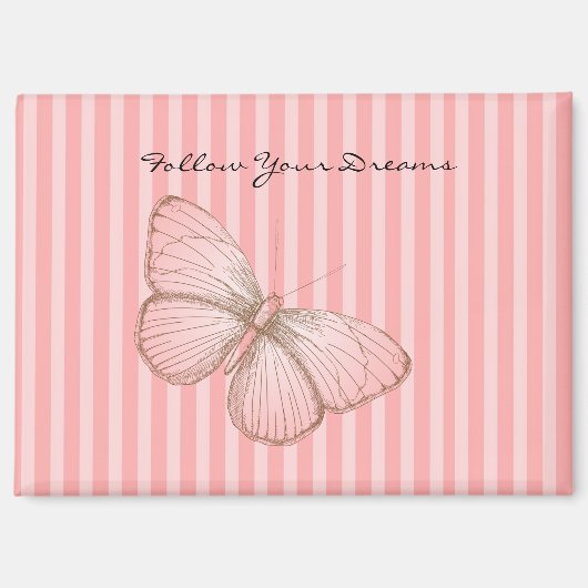 Roze strepen met vlinder magneet (Voorkant)