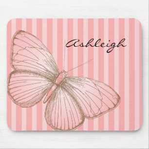Roze strepen met vlinder muismat