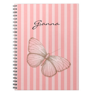 Roze Strepen met Vlinder Notitieboek