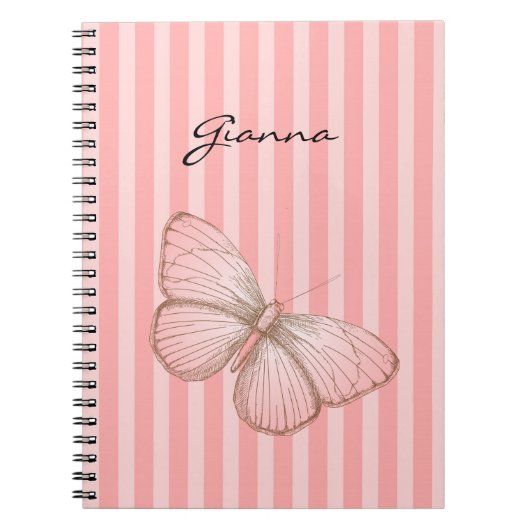 Roze Strepen met Vlinder Notitieboek (Voorkant)