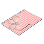 Roze strepen met vlinder notitieboek (Linkerzijde)