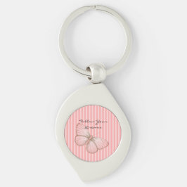 Roze strepen met vlinder sleutelhanger