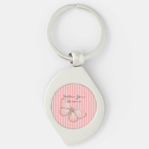 Roze strepen met vlinder sleutelhanger