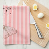 Roze strepen met vlinder theedoek (Quarter Fold)