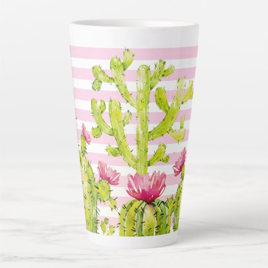 Roze strepen met Waterverf van wrijvingskruiken Latte Mok (Voorkant)