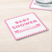 Roze Strepen Modern Baby shower Kartonnen Onderzetters (Schuin)
