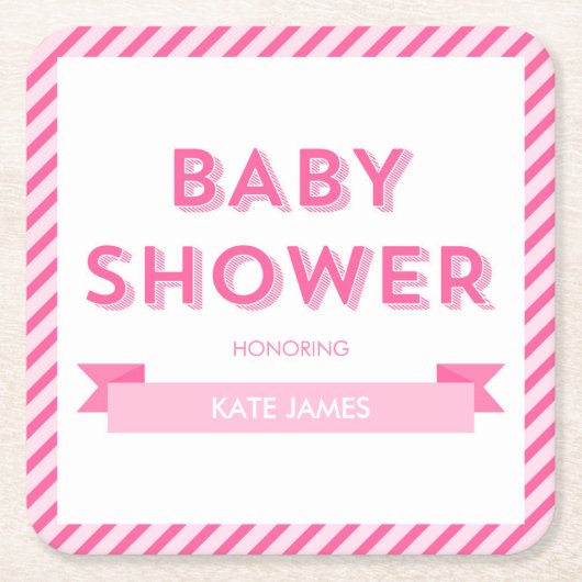 Roze Strepen Modern Baby shower Kartonnen Onderzetters (Voorkant)