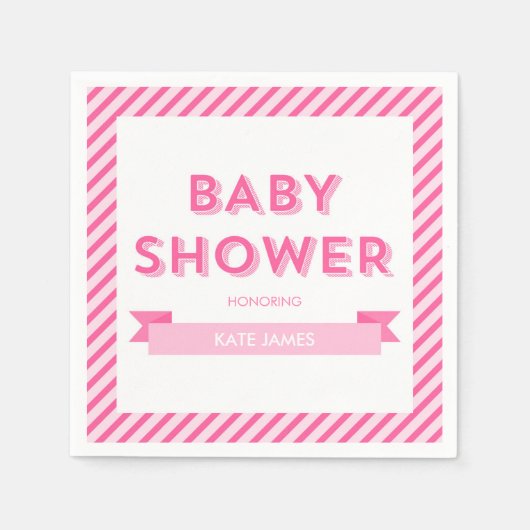 Roze Strepen Modern Baby shower Servetten (Voorkant)