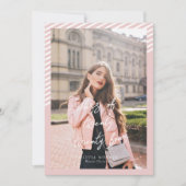 Roze Strepen Modern Minimalistisch Foto Afstuderen Kaart (Voorkant)