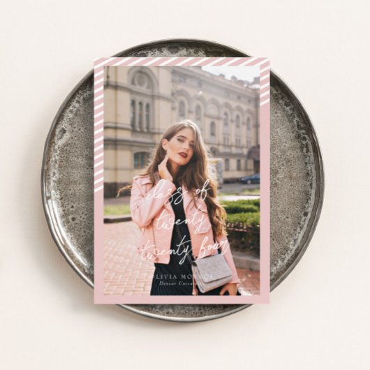 Roze Strepen Modern Minimalistisch Foto Afstuderen Kaart