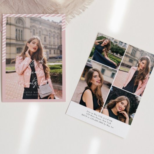 Roze Strepen Modern Minimalistisch Foto Afstuderen Kaart