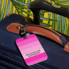 Roze Strepen Moderne & Vrouwelijke Monogramnaam Bagagelabel