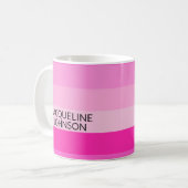 Roze Strepen Moderne & Vrouwelijke Monogramnaam Koffiemok (Voorkant links)
