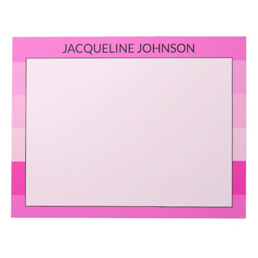 Roze Strepen Moderne & Vrouwelijke Monogramnaam Notitieblok (Voorkant)