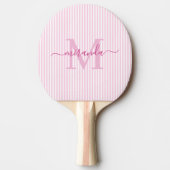 Roze Strepen Monogram Naam Tafeltennisbatje (Voorkant)