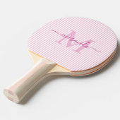Roze Strepen Monogram Naam Tafeltennisbatje (Voorkant Gekanteld)