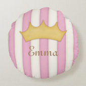 Roze Strepen Naam Persoonlijke Gekroonde Prinses Rond Kussen (Achterkant)