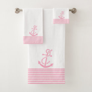 Roze strepen & nautische boot anker badhanddoek se bad handdoek