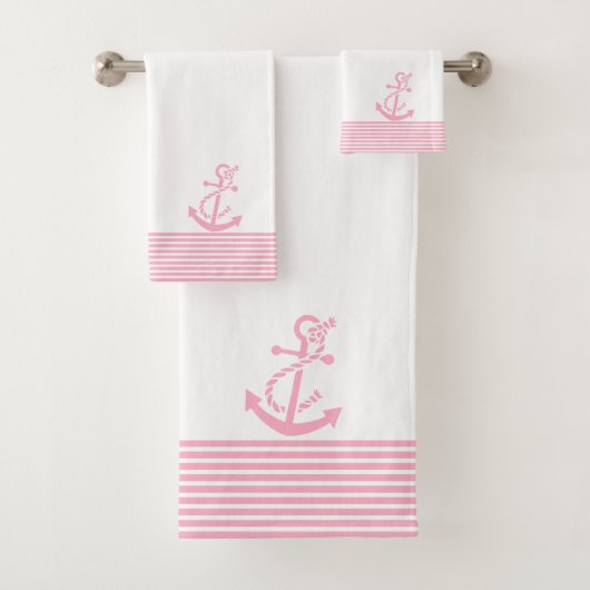 Roze strepen & nautische boot anker badhanddoek se bad handdoek (Insitu)