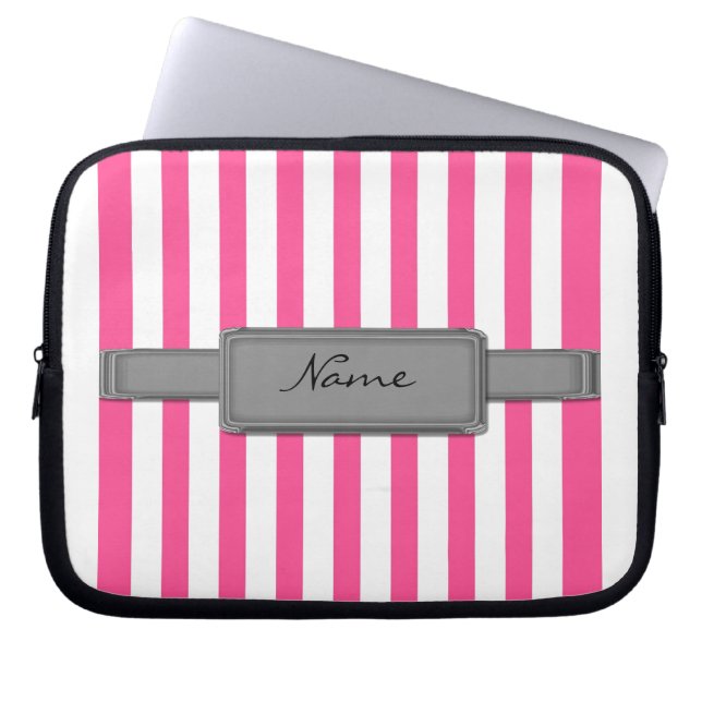 Roze strepen Nopreen laptophoes Laptop Sleeve (Voorkant)