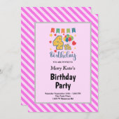 Roze strepen, omhuld op 4e verjaardag kaart (Voorkant / Achterkant)